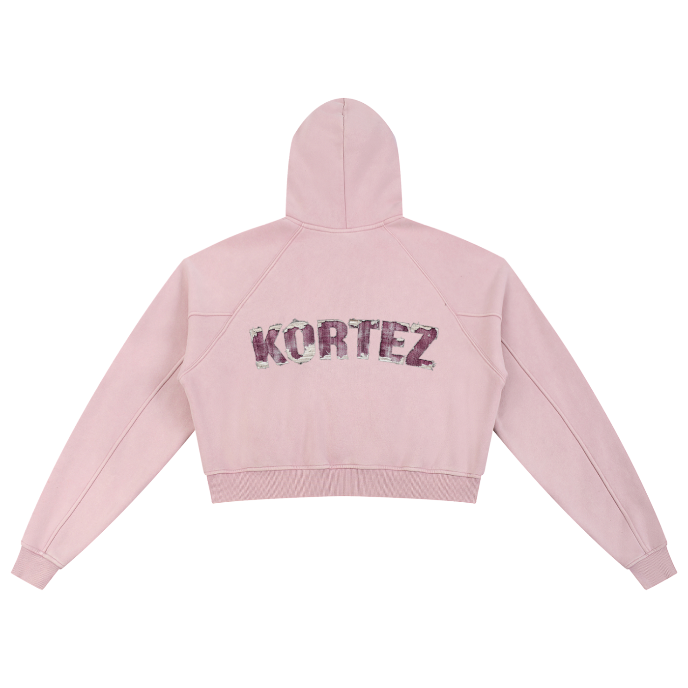 KORTEZ – Snow Washed Crop Hoodie / Baby Pink