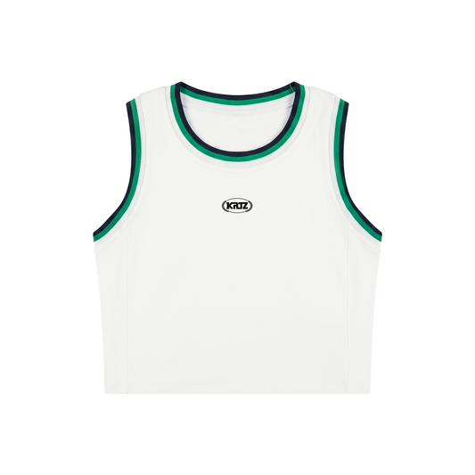 KORTEZ - Yoga Performance Tank Top / White with Green