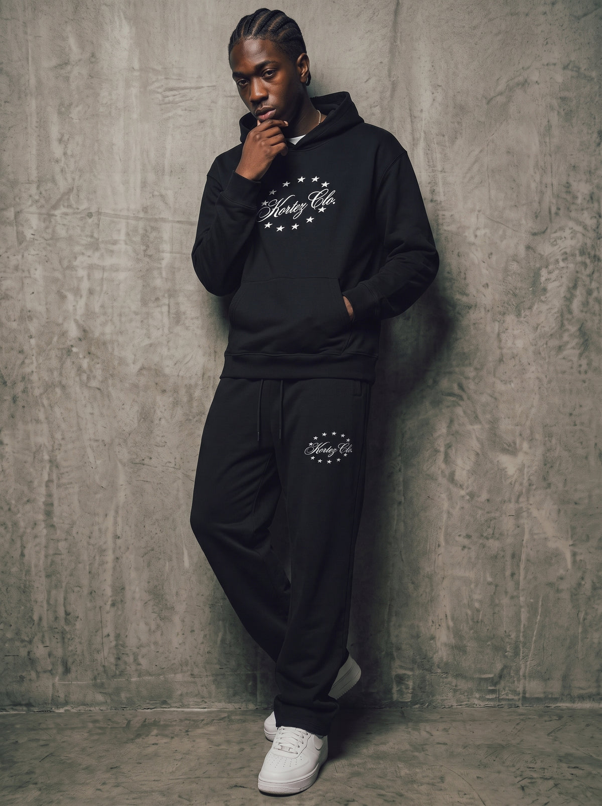KORTEZ - Star Script Hoodie and Sweatpants Set / Black