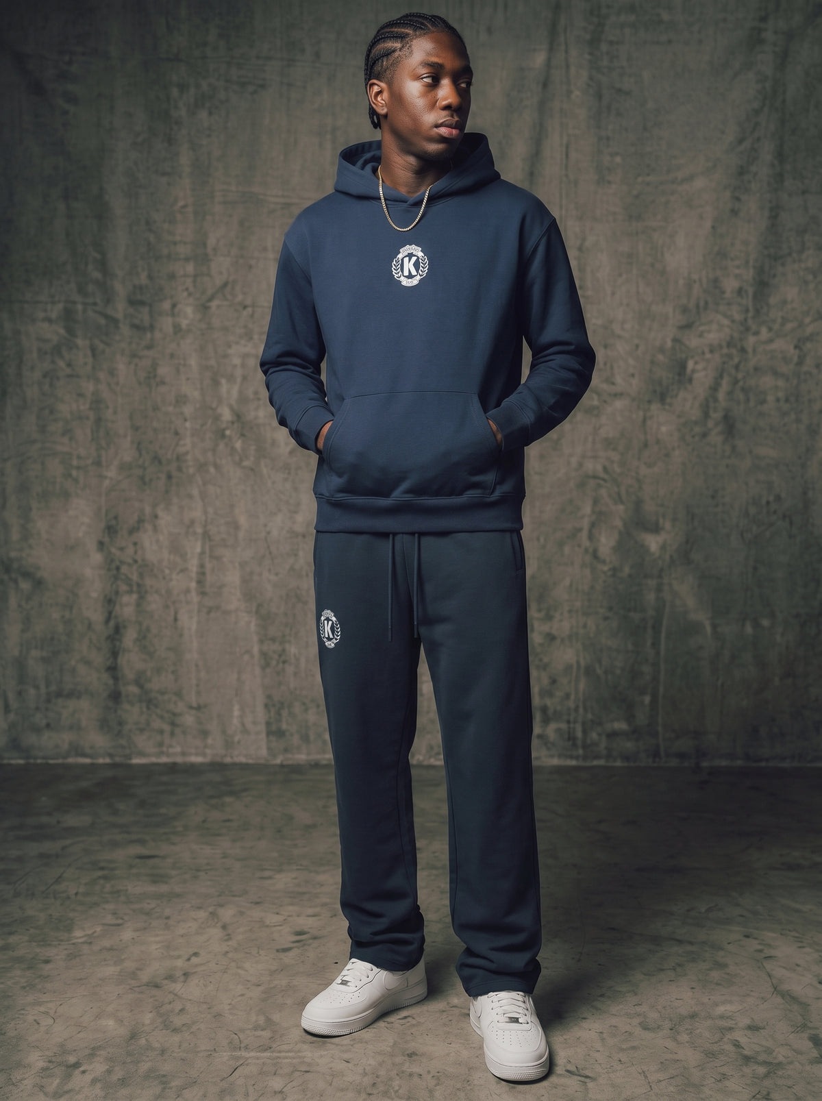 KORTEZ - Laurel Crest Hoodie and Sweatpants Set / Navy Blue