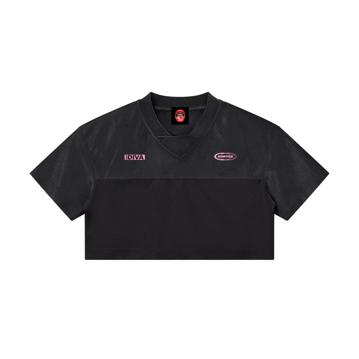 KORTEZ - Cropped Paneled V-Neck Jersey / Black