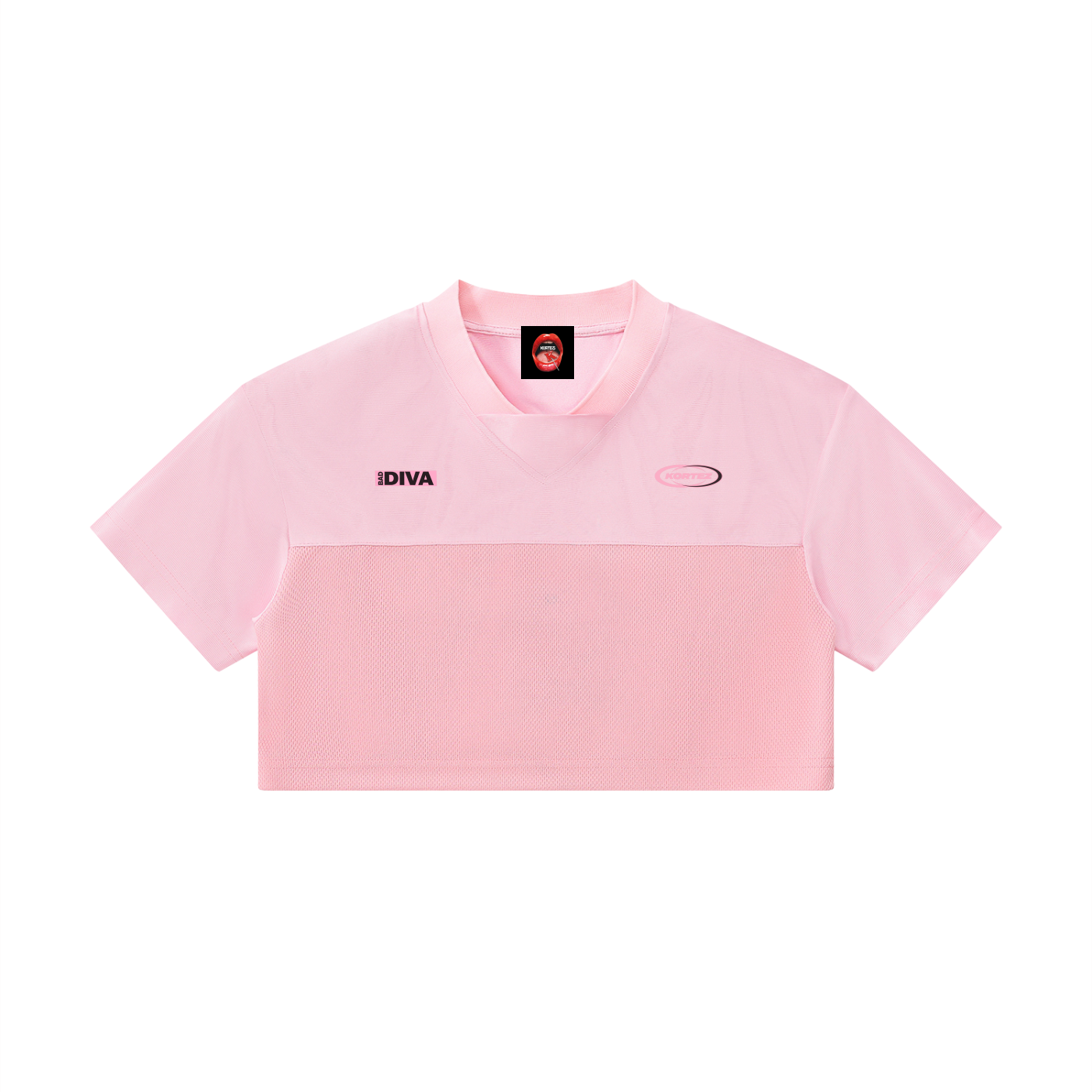KORTEZ - Cropped Paneled V-Neck Jersey / Pink
