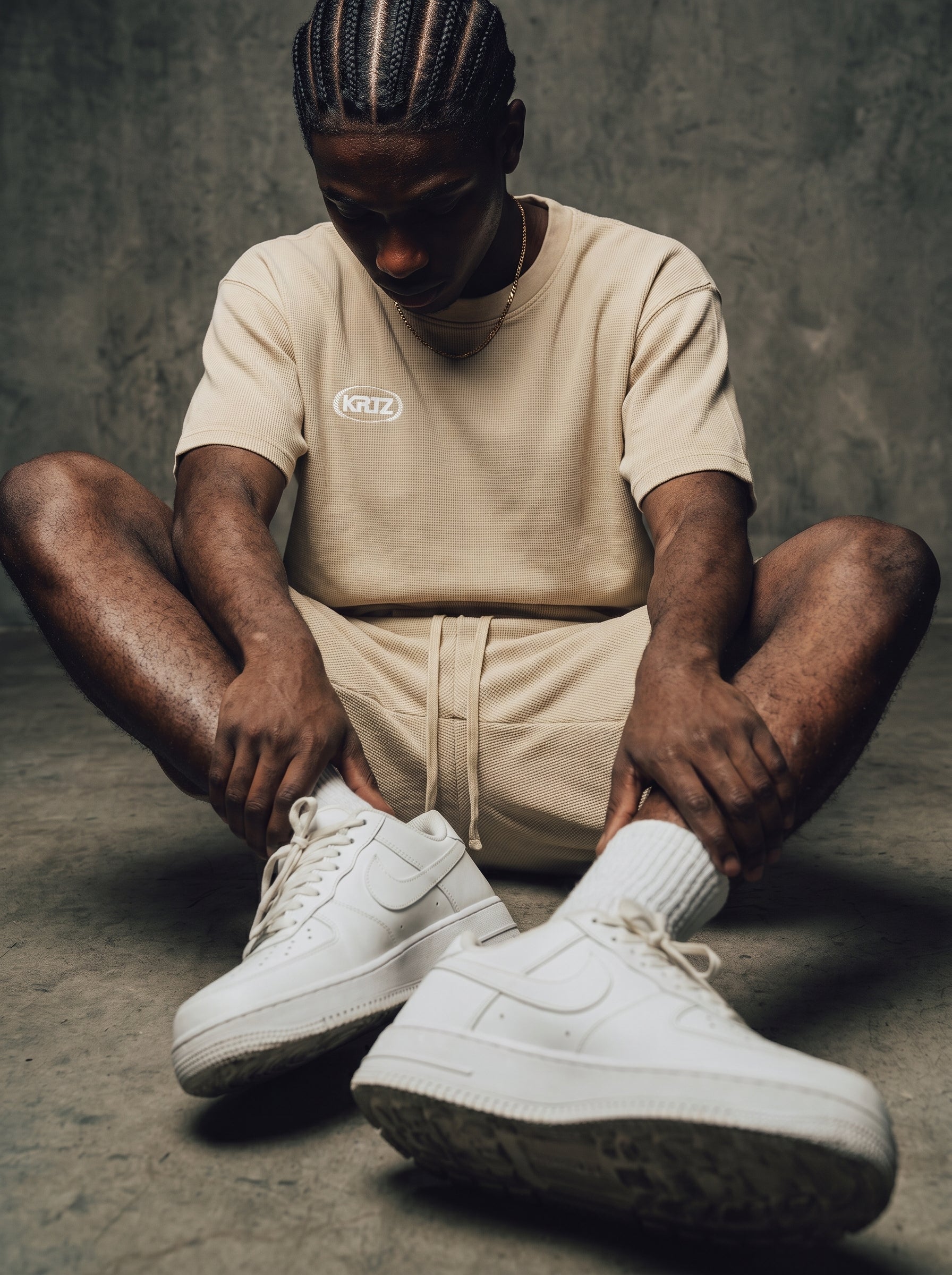 KORTEZ - Essential Waffle Knit Shorts / Light Apricot