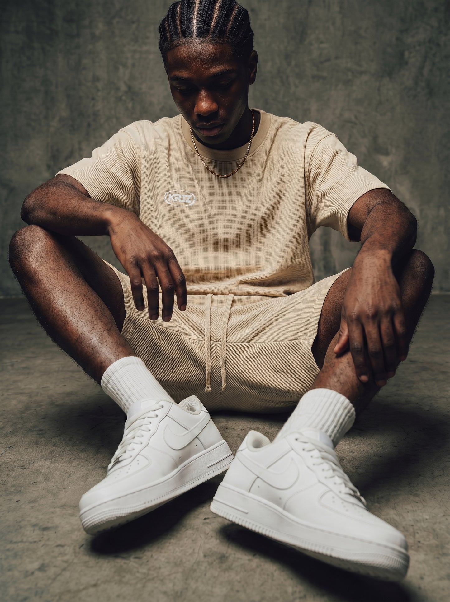 KORTEZ - Essential Waffle Knit Tee / Light Apricot