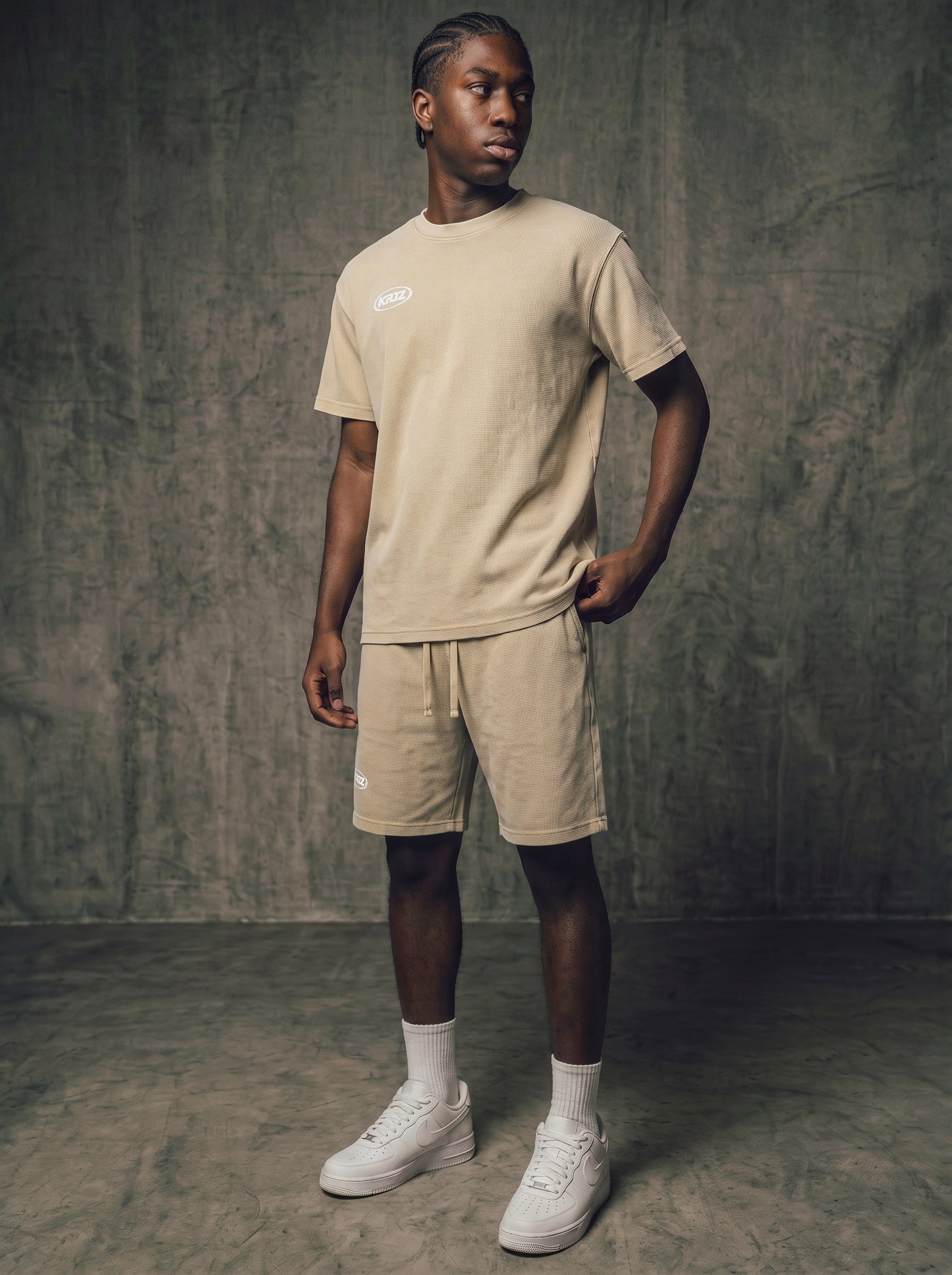 KORTEZ - Essential Waffle Knit Shorts / Light Apricot
