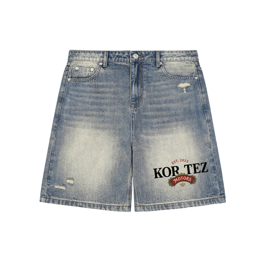 KORTEZ - Faded Distressed Baggy Shorts / Blue