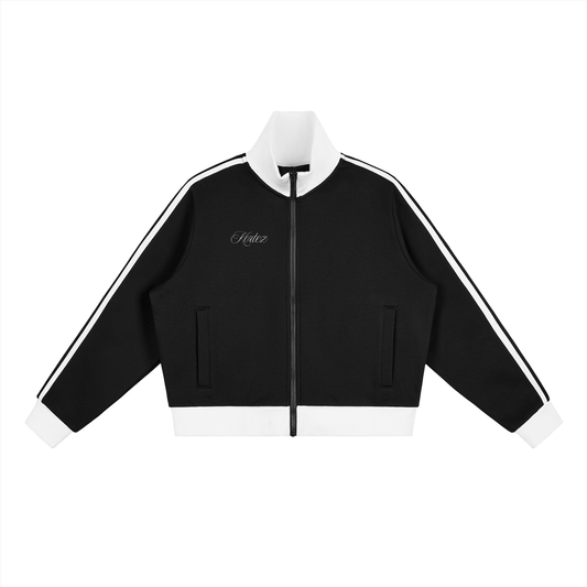 KORTEZ - Fleece Cropped Jacket / Black & White