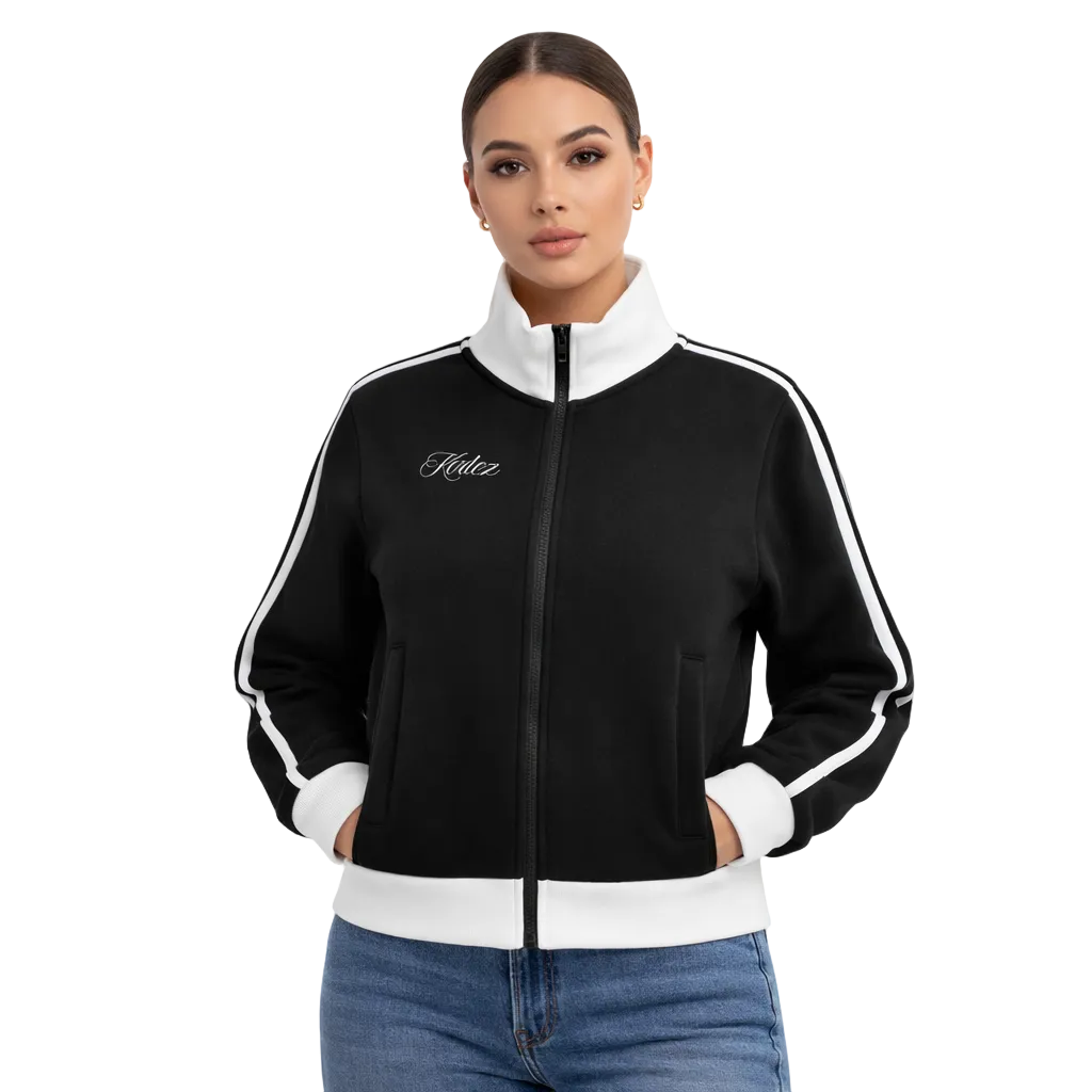 KORTEZ - Fleece Cropped Jacket / Black & White
