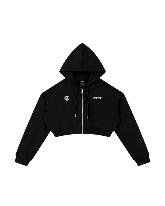 KORTEZ – Icon Crop Zip Hoodie / Black