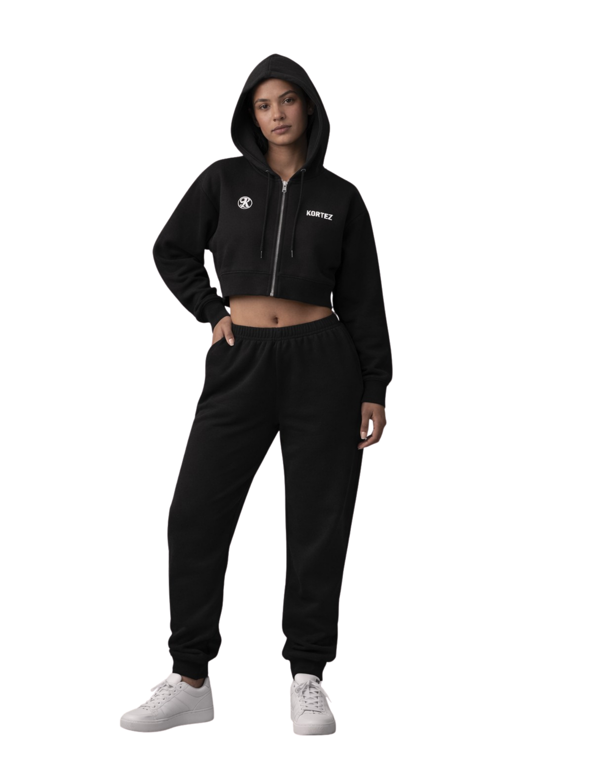 KORTEZ – Icon Crop Zip Hoodie / Black