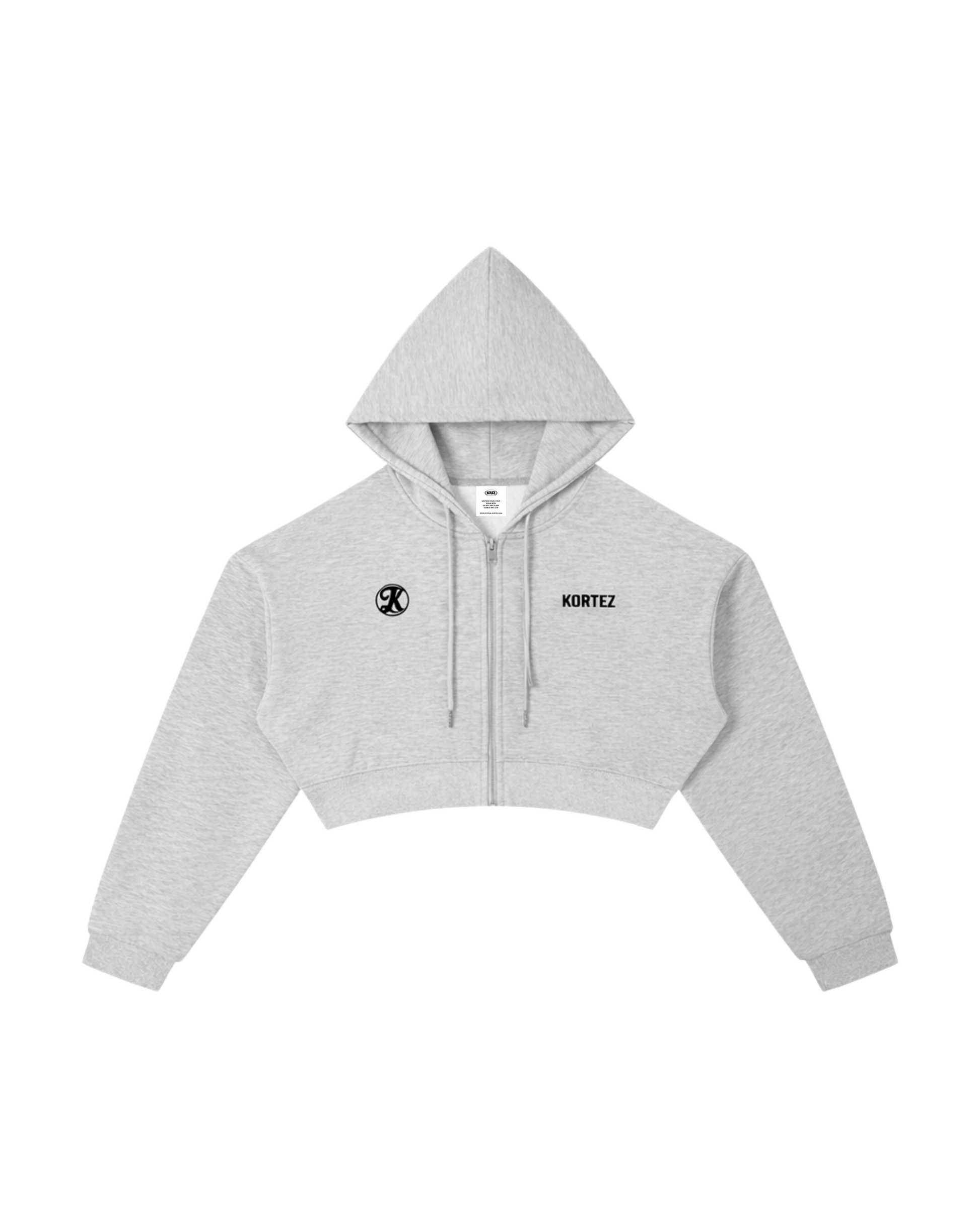 KORTEZ – Icon Crop Zip Hoodie / Flower Gray