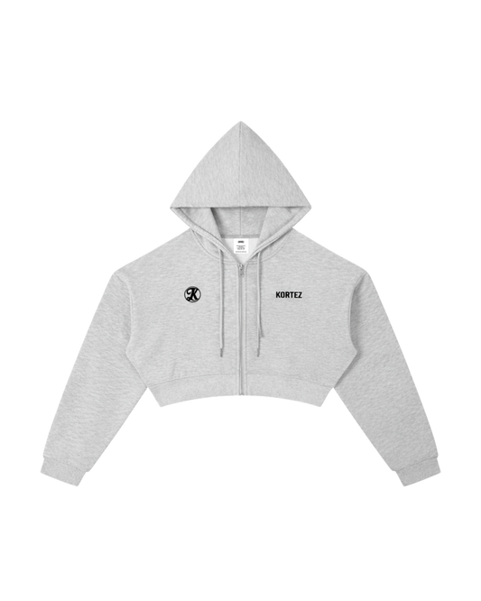 KORTEZ – Icon Crop Zip Hoodie / Flower Gray