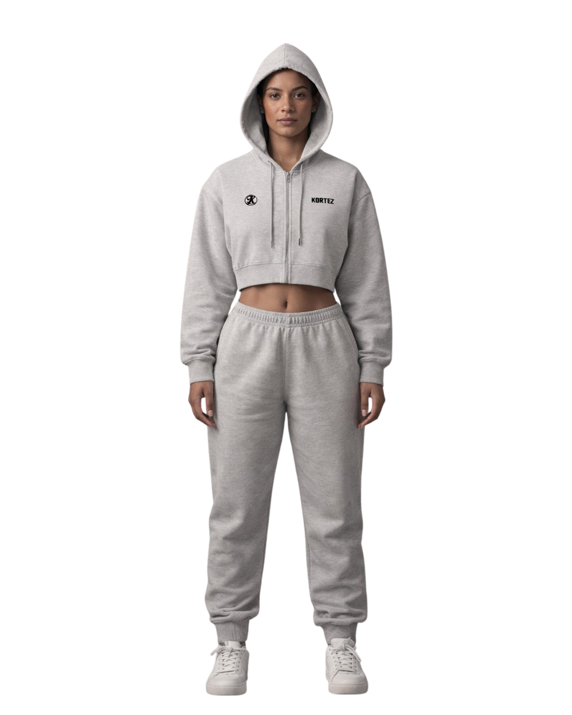 KORTEZ – Icon Crop Zip Hoodie / Flower Gray