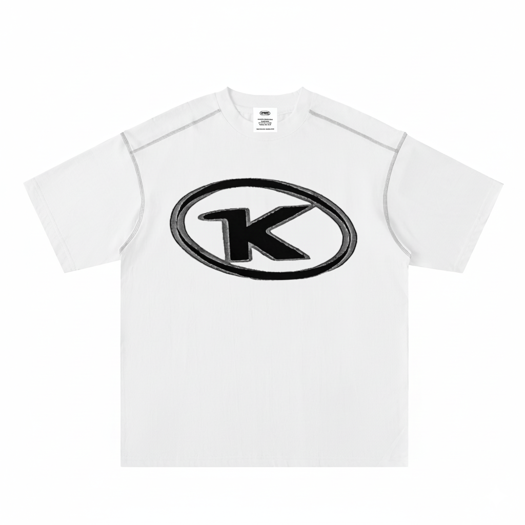KORTEZ – Monogram Contrast Tee / White & Mild Apricot