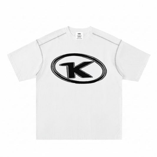 KORTEZ – Monogram Contrast Tee / White & Mild Apricot