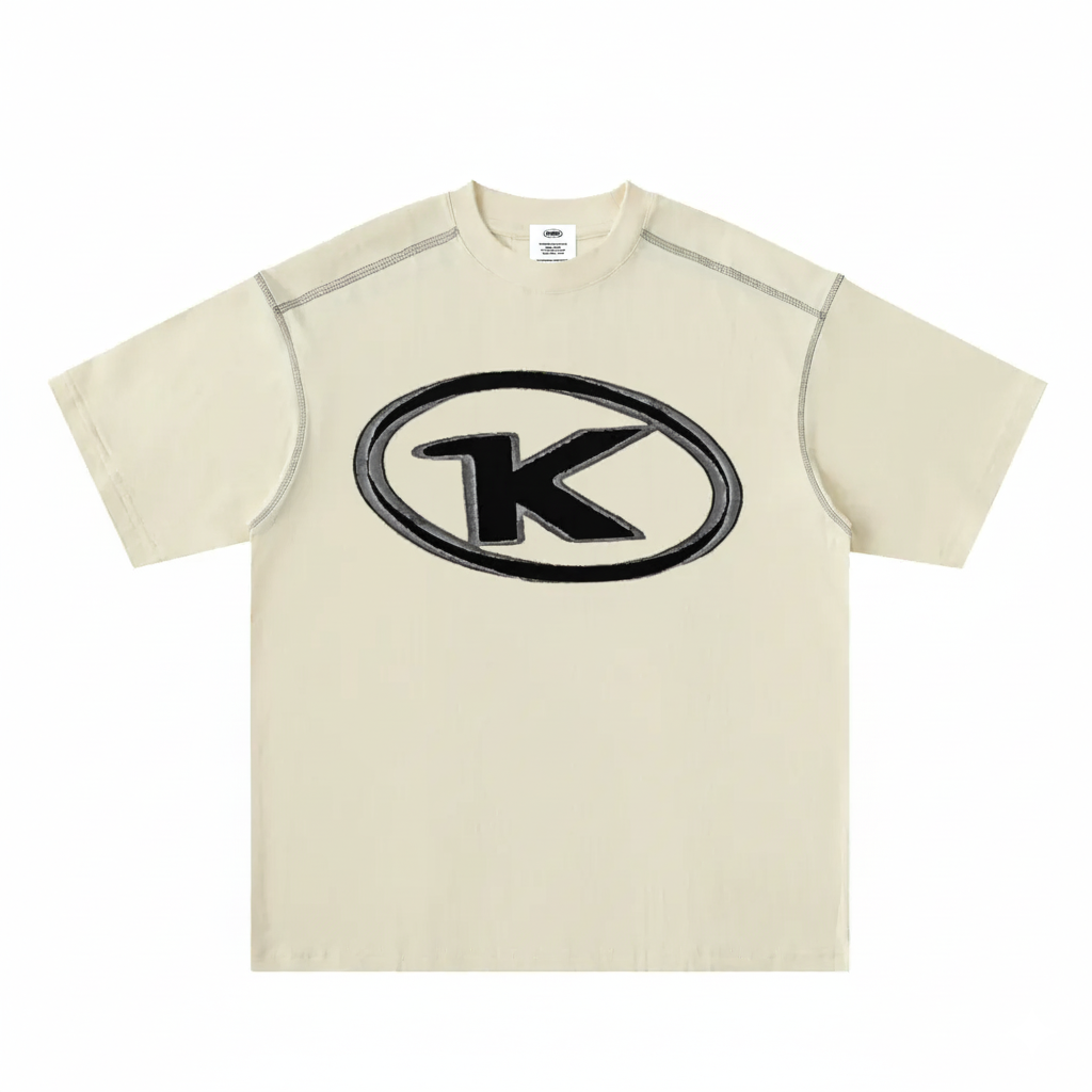 KORTEZ – Monogram Contrast Tee / White & Mild Apricot