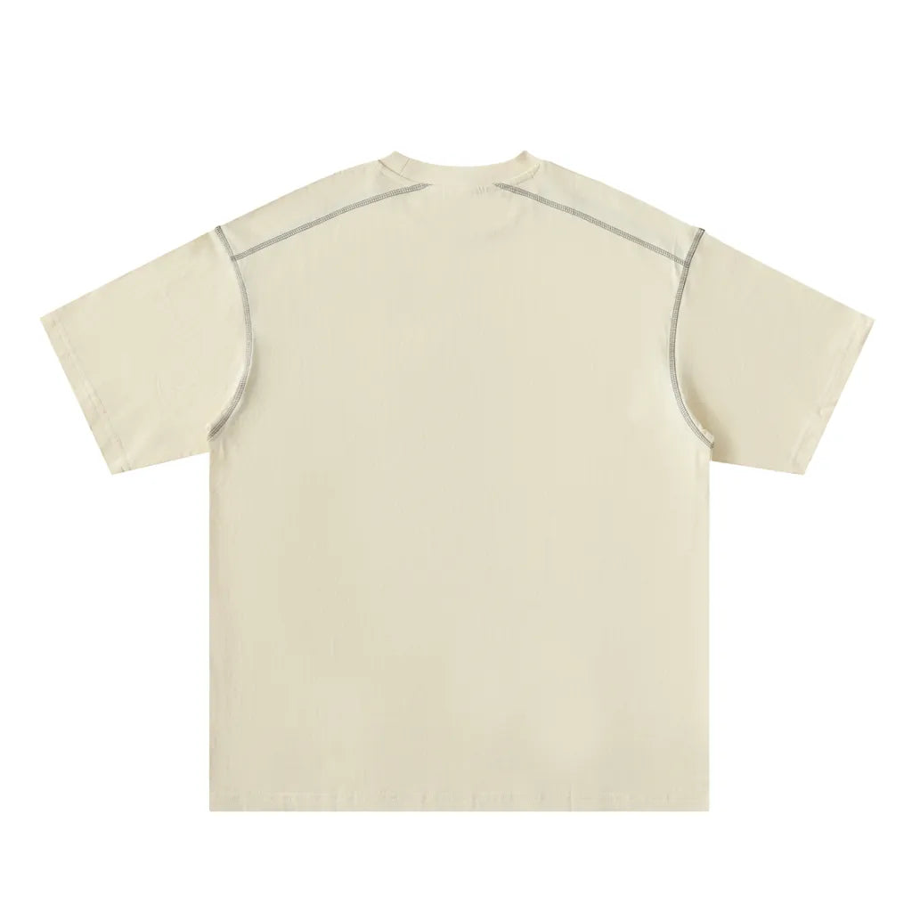 KORTEZ – Monogram Contrast Tee / White & Mild Apricot
