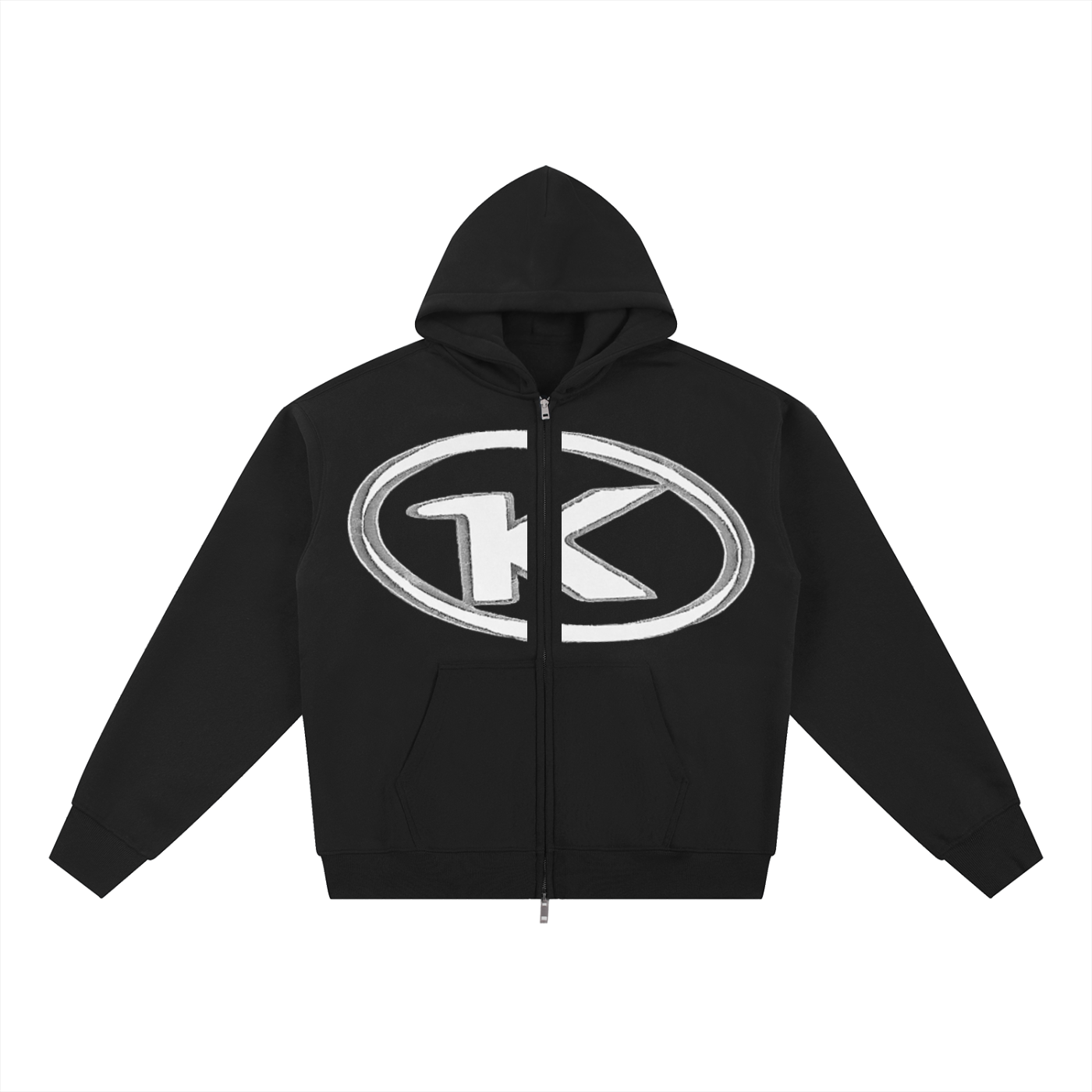 Black hoodie with a logo on a white background