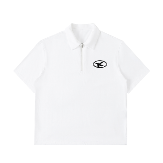 KORTEZ - Monogram Half-Zip Polo / White