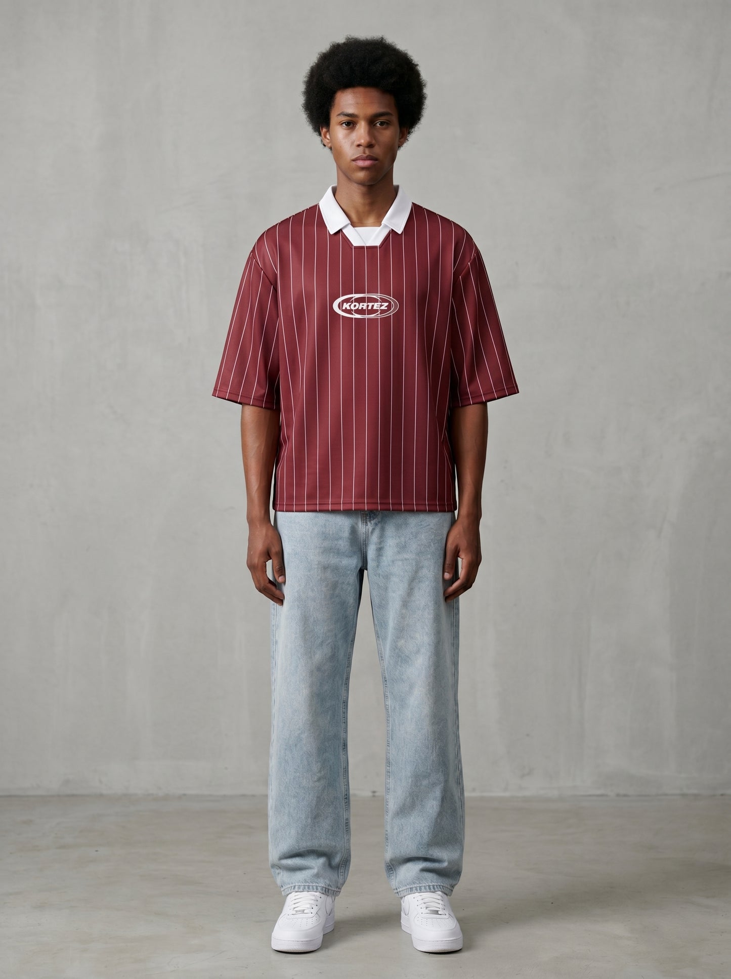 KORTEZ - Pinstripe Collared Soccer Jersey / Red