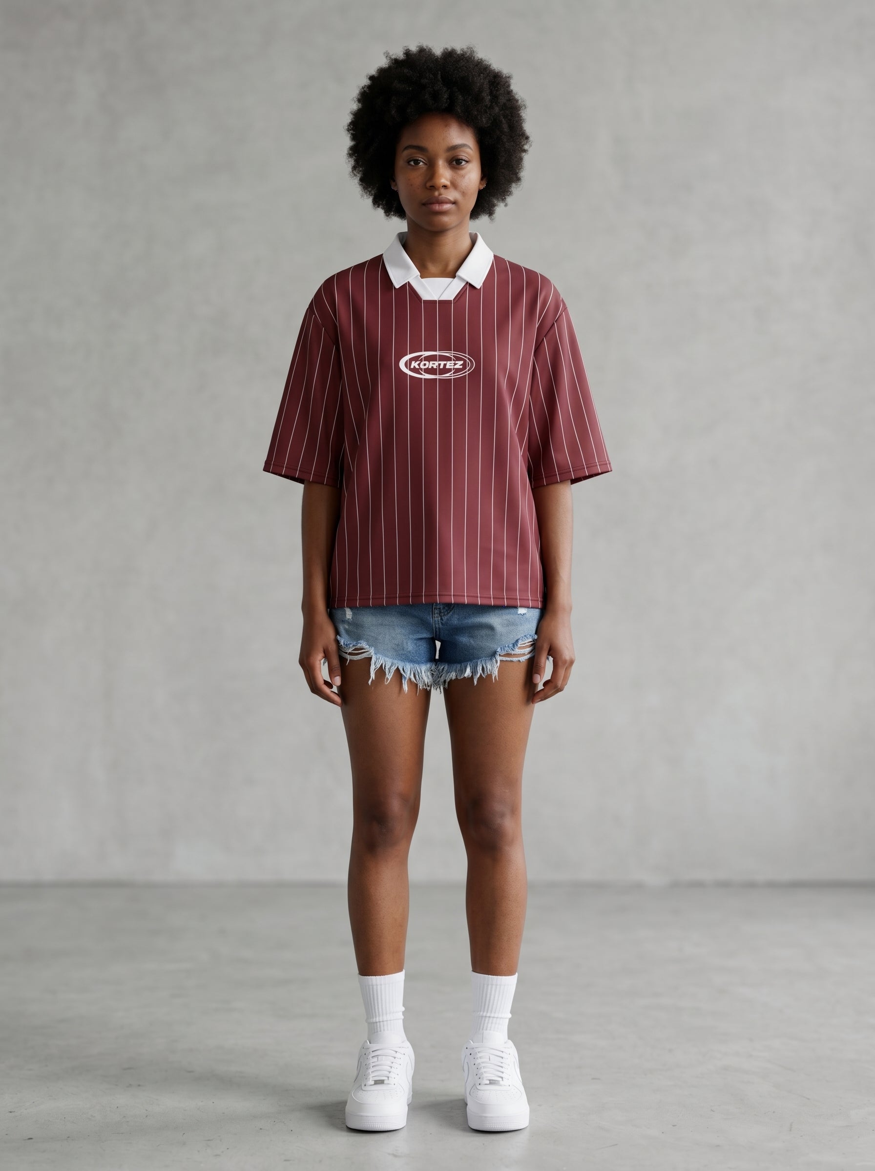 KORTEZ - Pinstripe Collared Soccer Jersey / Red