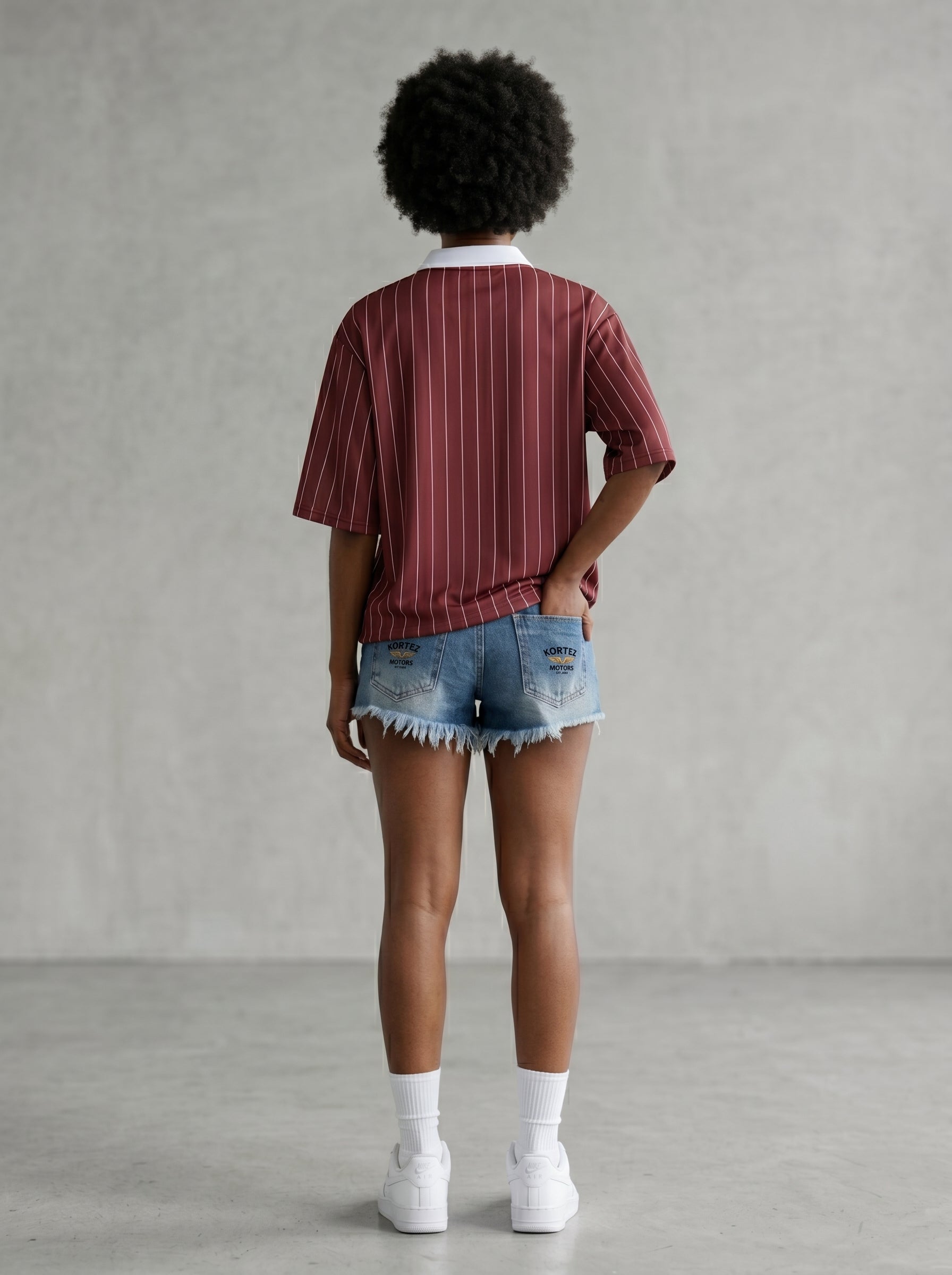 KORTEZ - Pinstripe Collared Soccer Jersey / Red