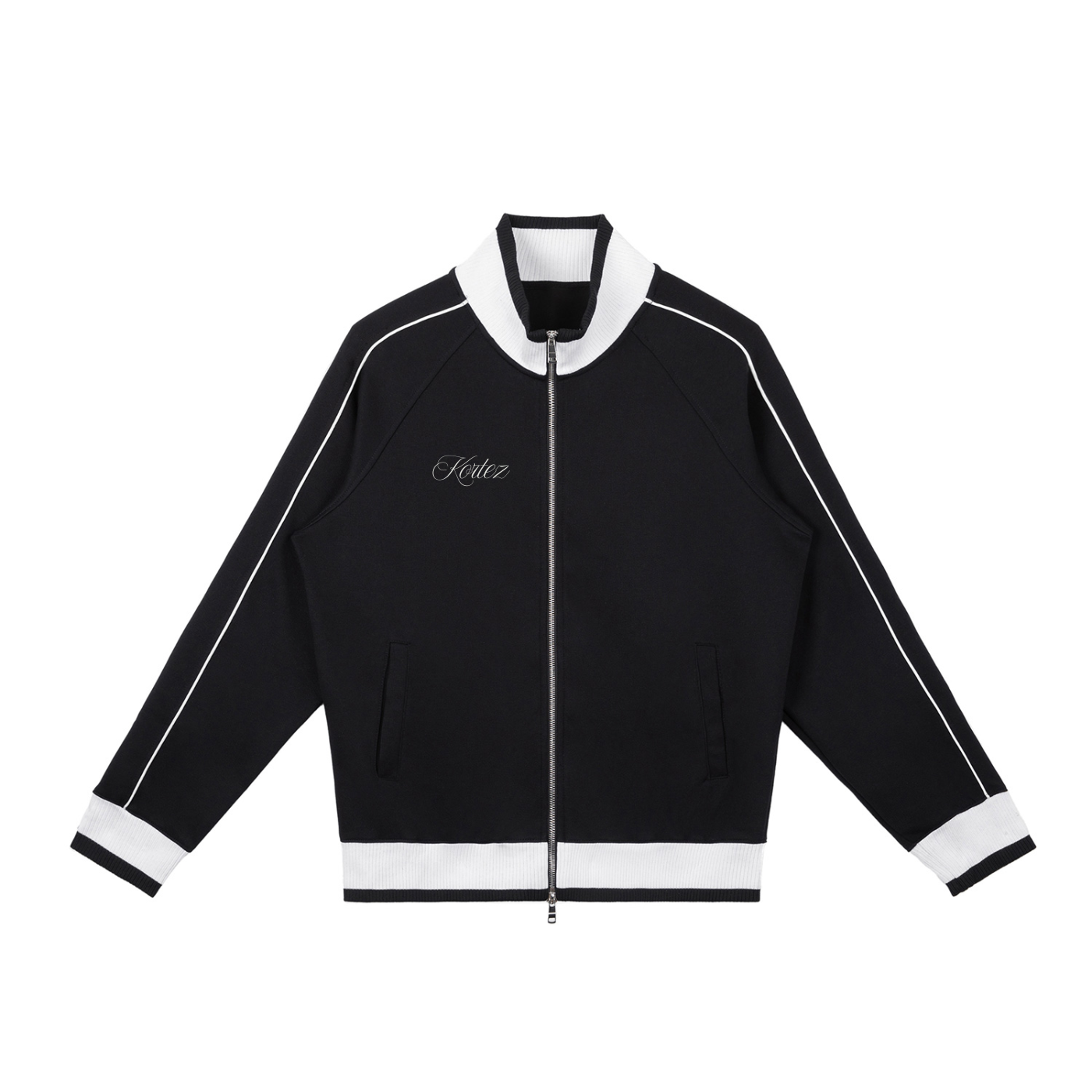 KORTEZ - Raglan Zip Track Jacket / Black & White