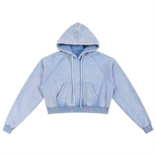 KORTEZ – Snow Washed Crop Hoodie / Baby Blue