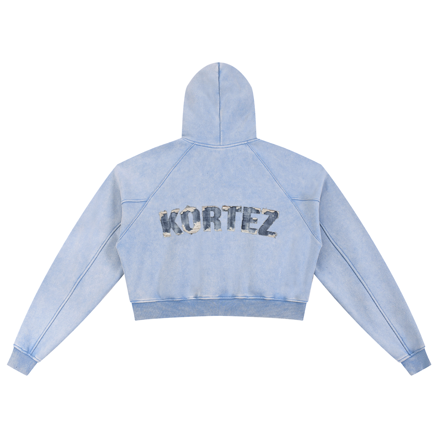 KORTEZ – Snow Washed Crop Hoodie / Baby Blue