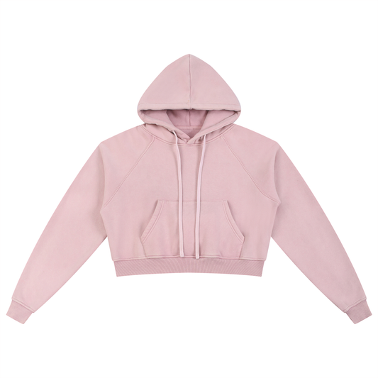 KORTEZ – Snow Washed Crop Hoodie / Baby Pink