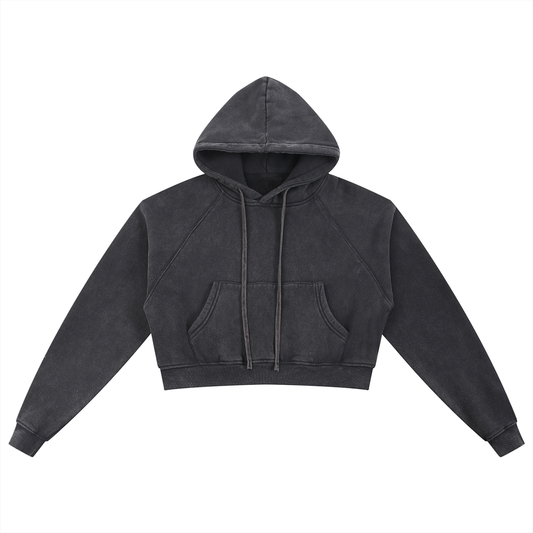 KORTEZ – Snow Washed Crop Hoodie / Black