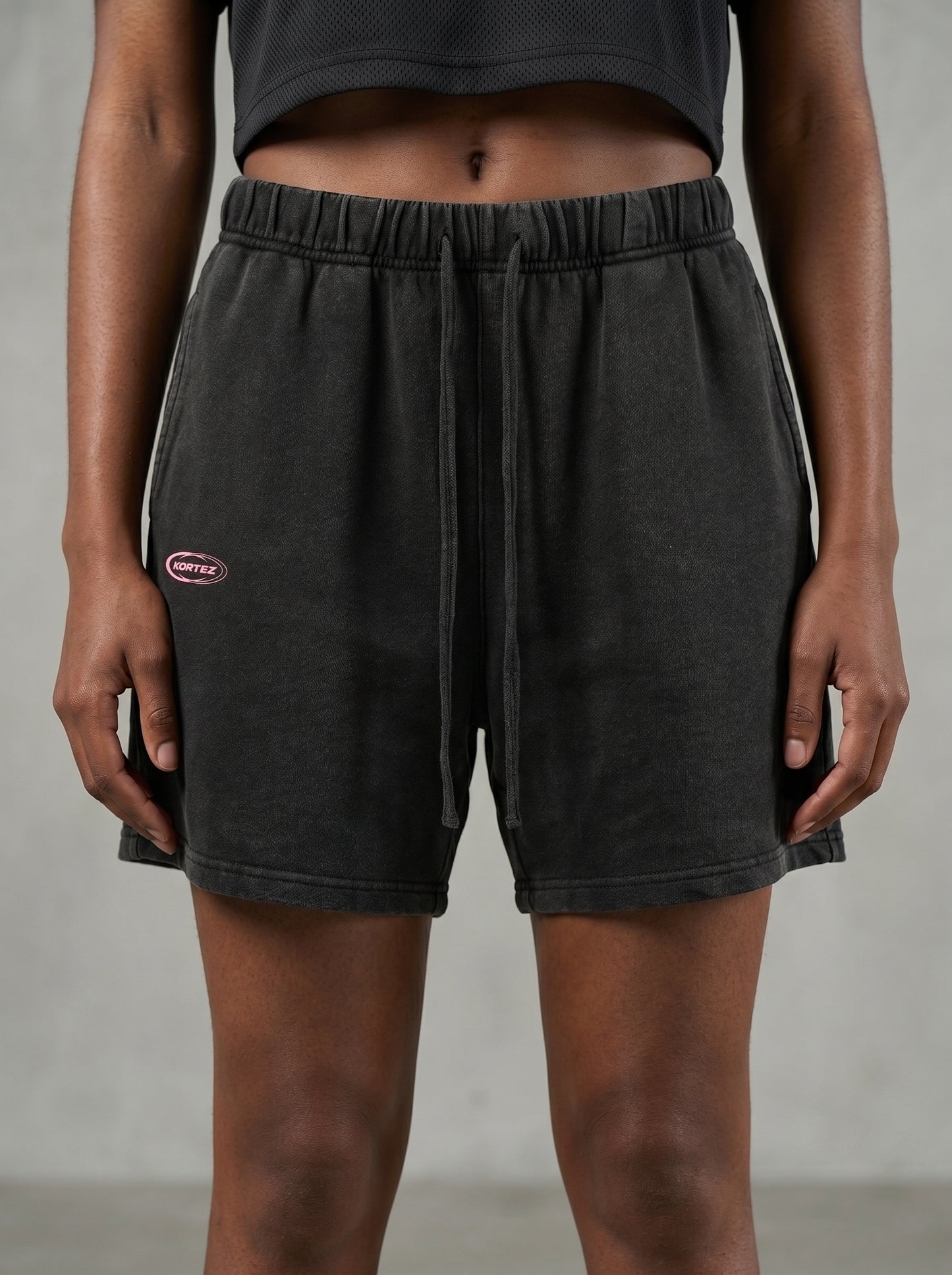 KORTEZ - Vintage Wash Cotton Shorts / Black