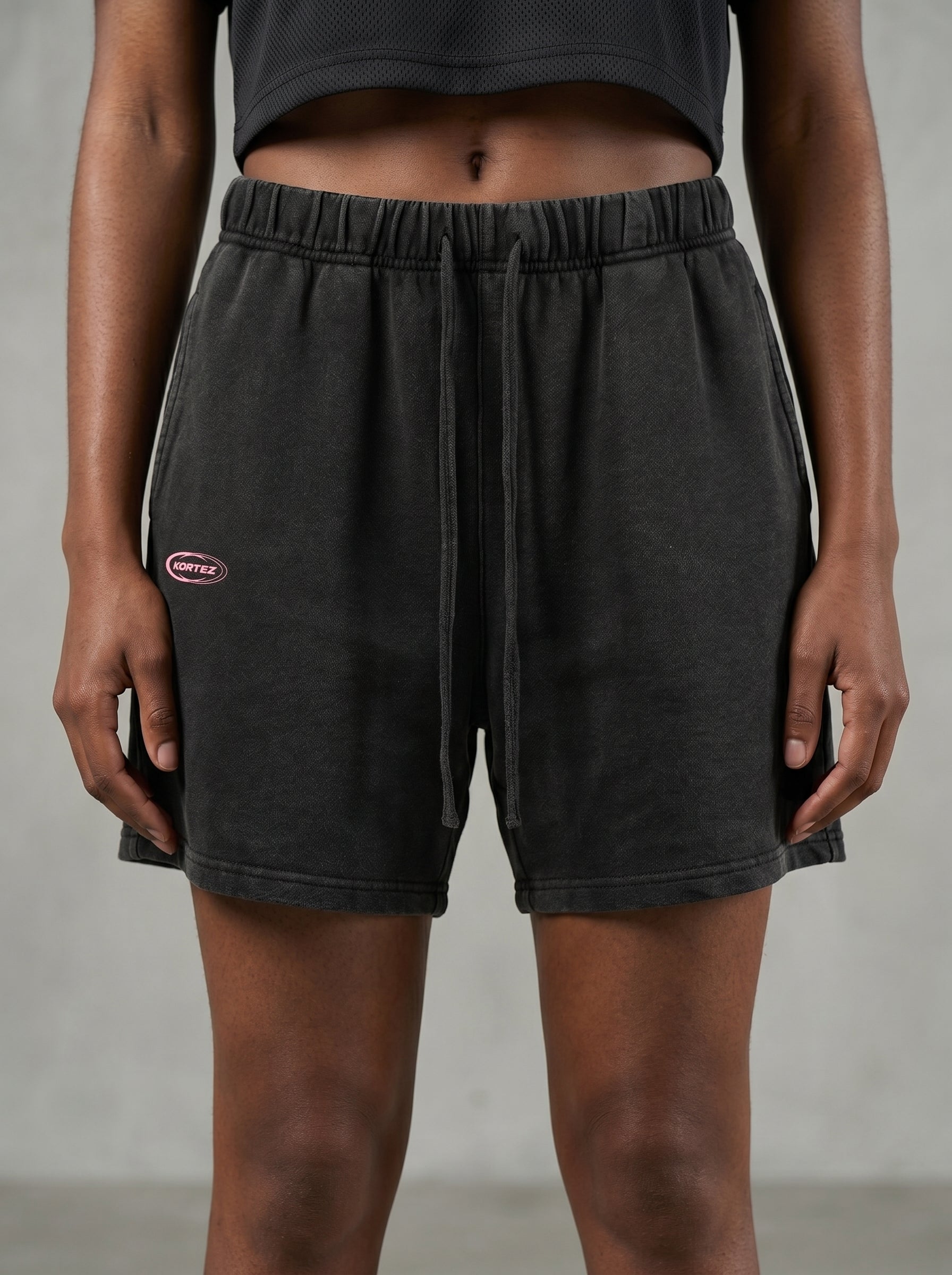 KORTEZ - Vintage Wash Cotton Shorts / Black