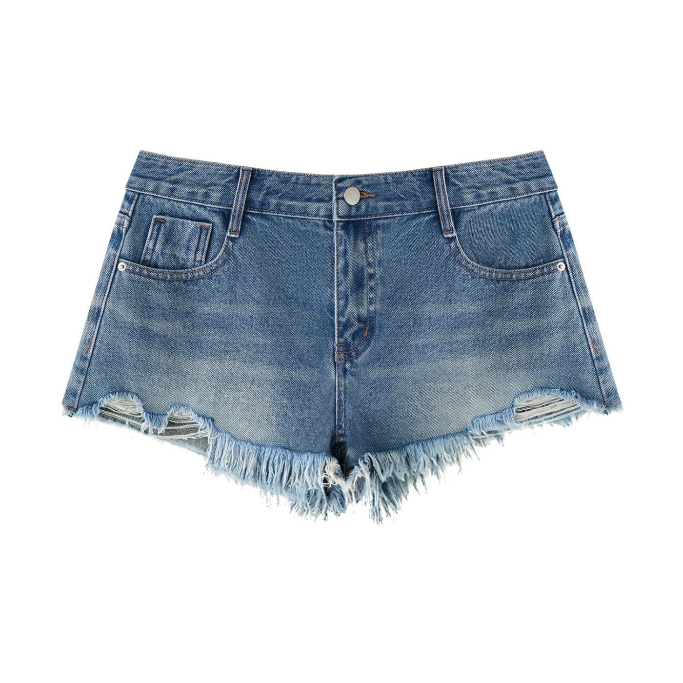 KORTEZ - Vintage Wash Raw Hem Shorts / Blue