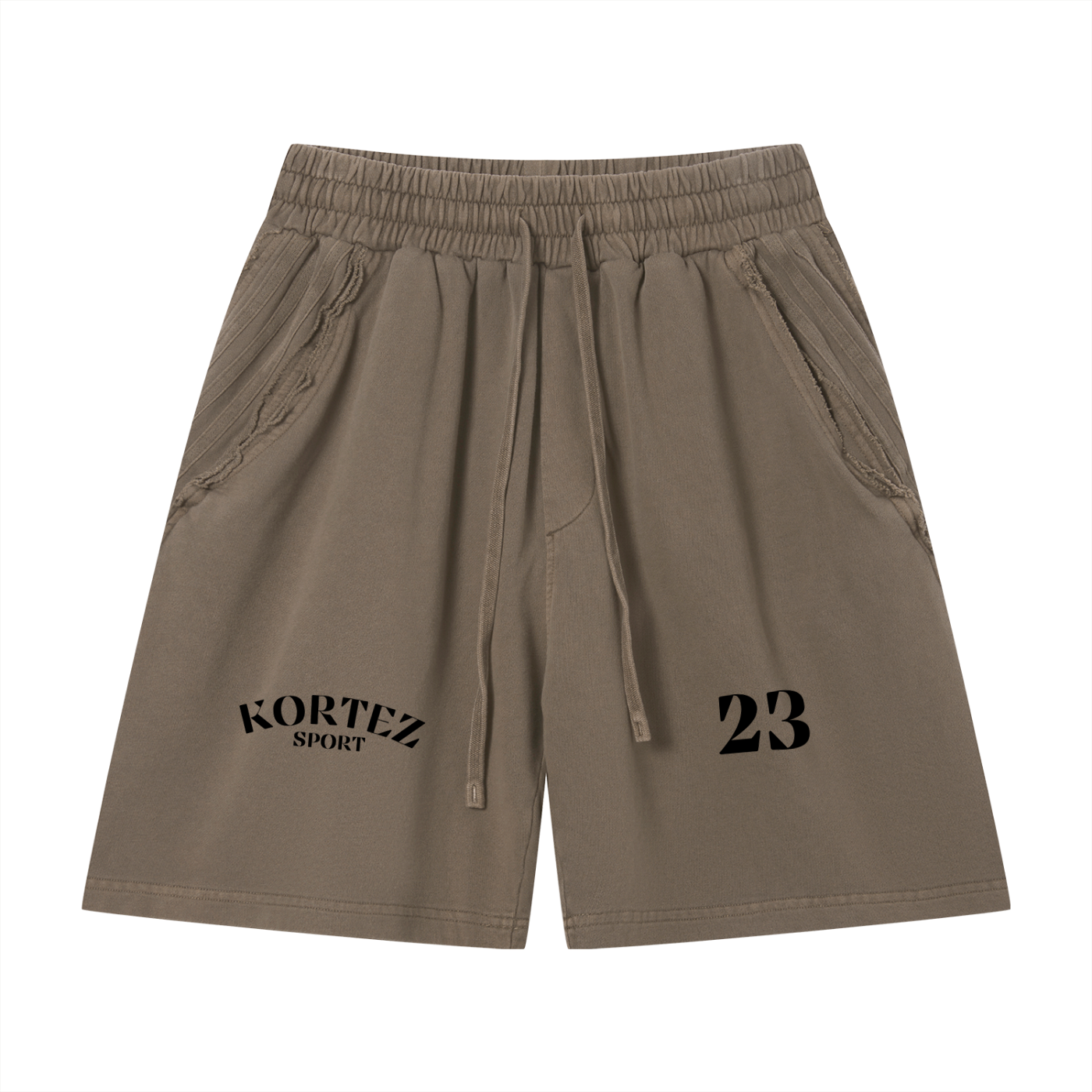 KORTEZ - Vintage Wash Raw Edge Shorts / Khaki