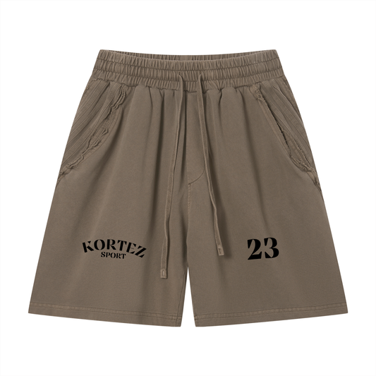 KORTEZ - Vintage Wash Raw Edge Shorts / Khaki