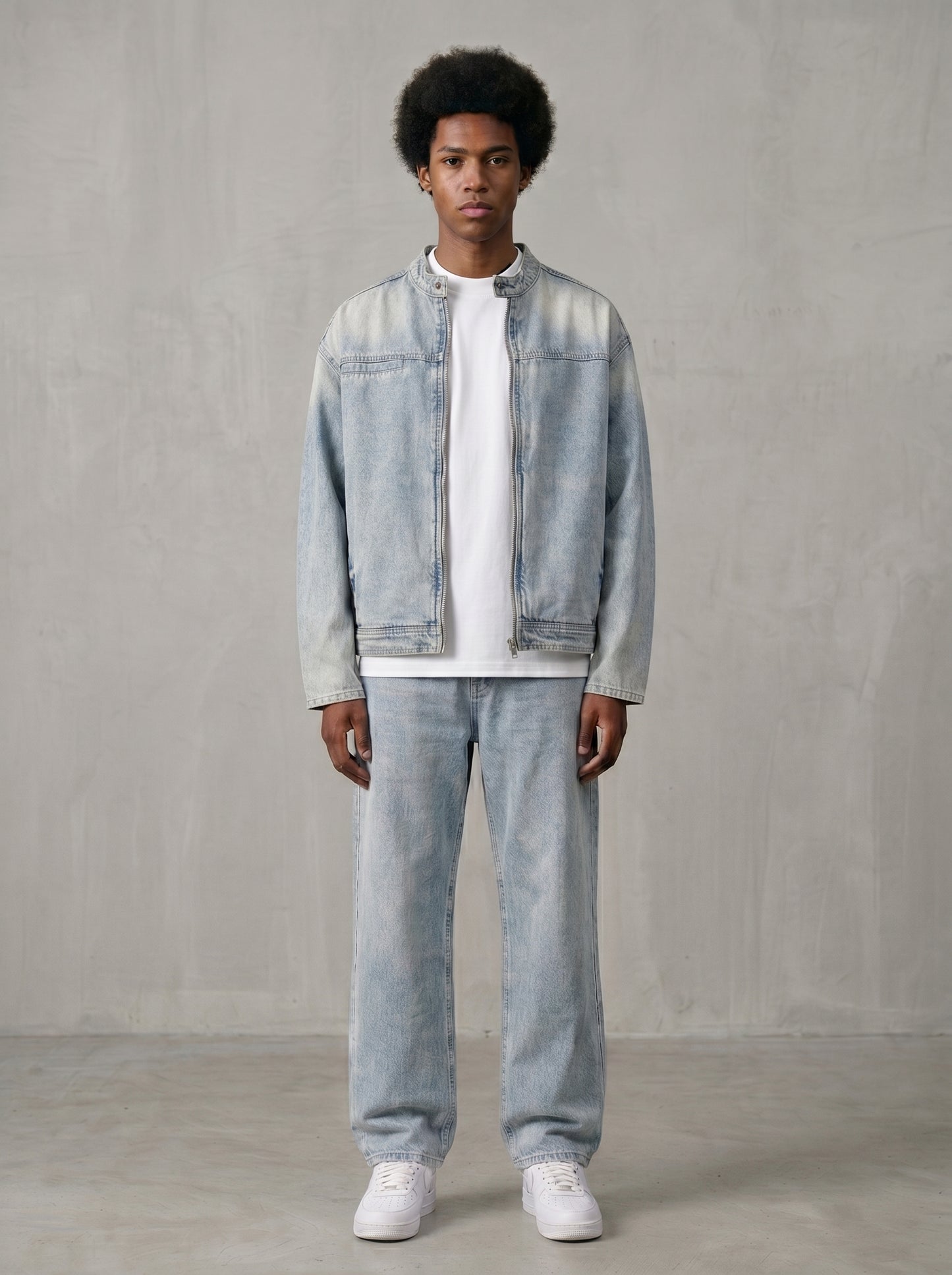 KORTEZ - Vintage Wash Zip Denim Jacket / Blue