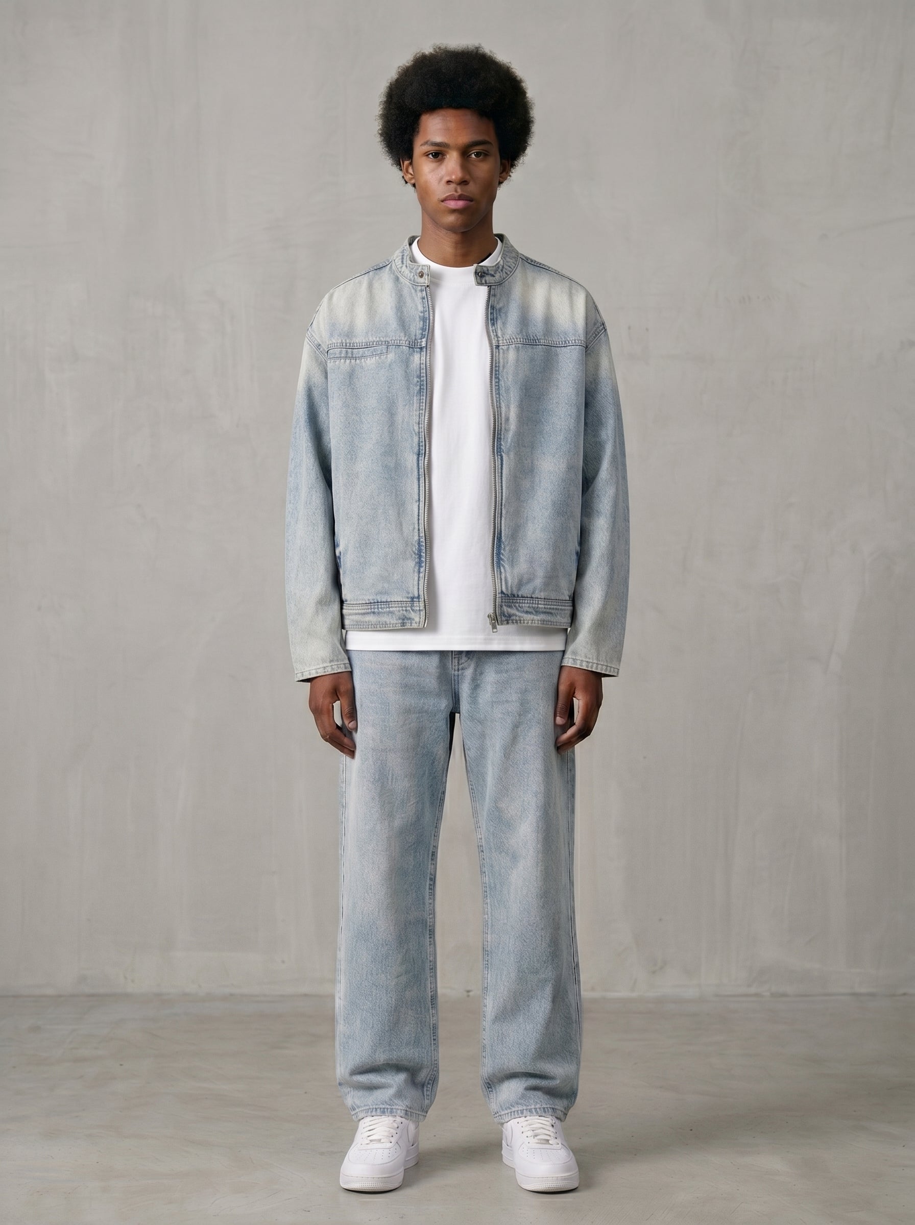 KORTEZ - Vintage Wash Zip Denim Jacket / Blue