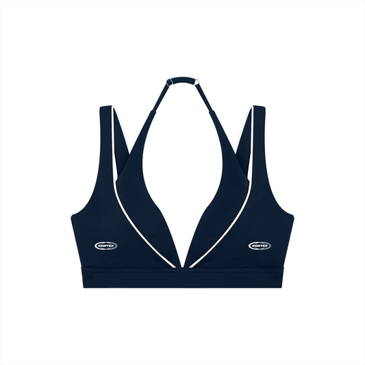 KORTEZ - Halter Neck Yoga Performance Sports Bra / Navy Blue
